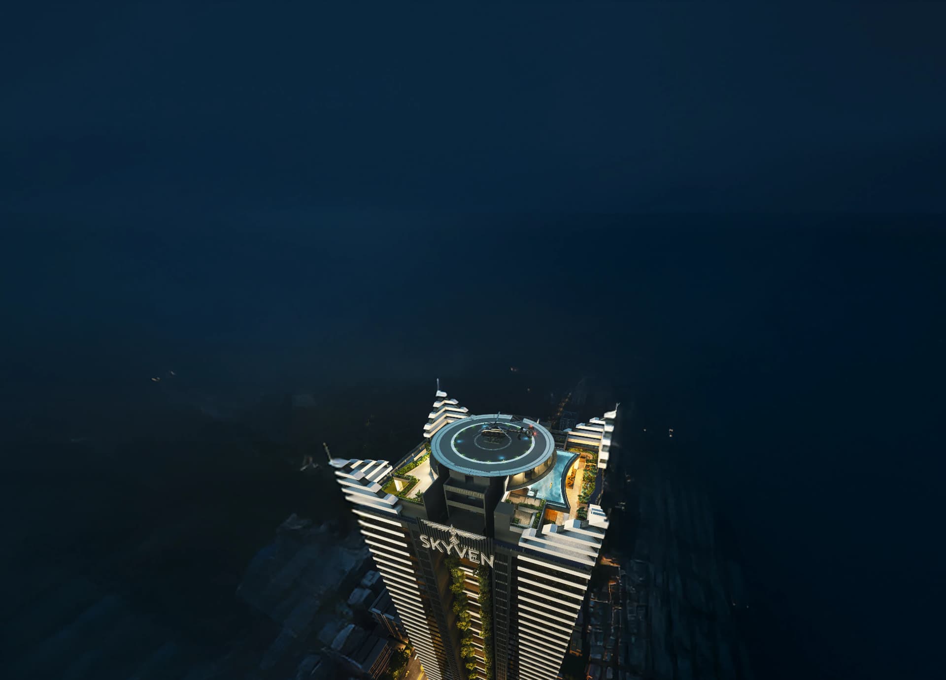 Aerial view of the luxury high-rise tower
